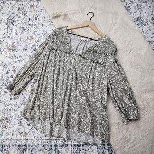 Angels Green White Floral Blouse Plus Size 2X